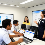 Collaborative Customer Service Team**

Prompt: Diverse customer service team brainstorming in a modern, bright office. Focus on open communication, happy expressions, and a whiteboard with customer-centric ideas. Include laptops and CRM software interface visible on screen. Thai script subtly in the background.

**